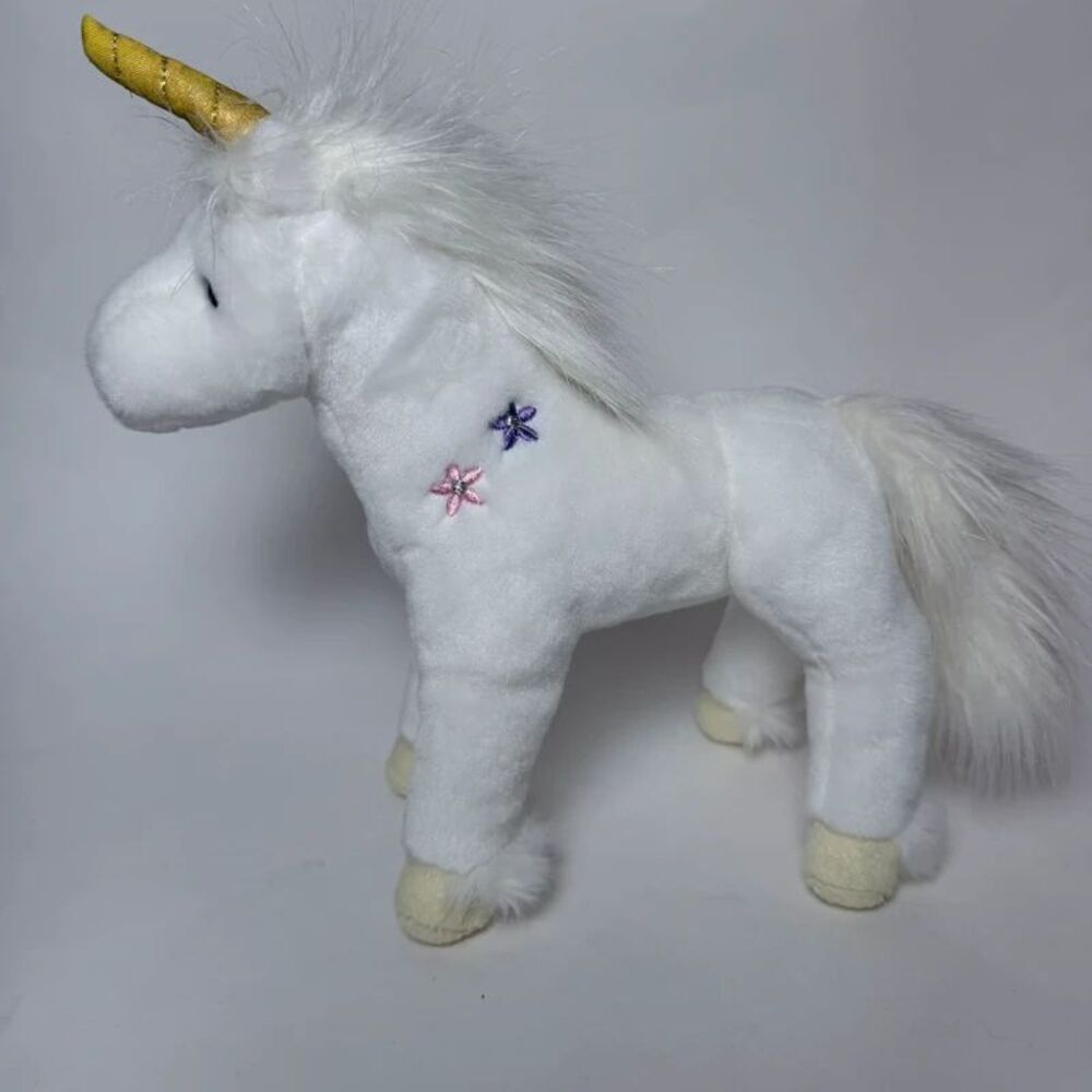 Douglas Unicorn Plush Pax the Unicorn Stuffed Toy White 10" Embroidered Flowers